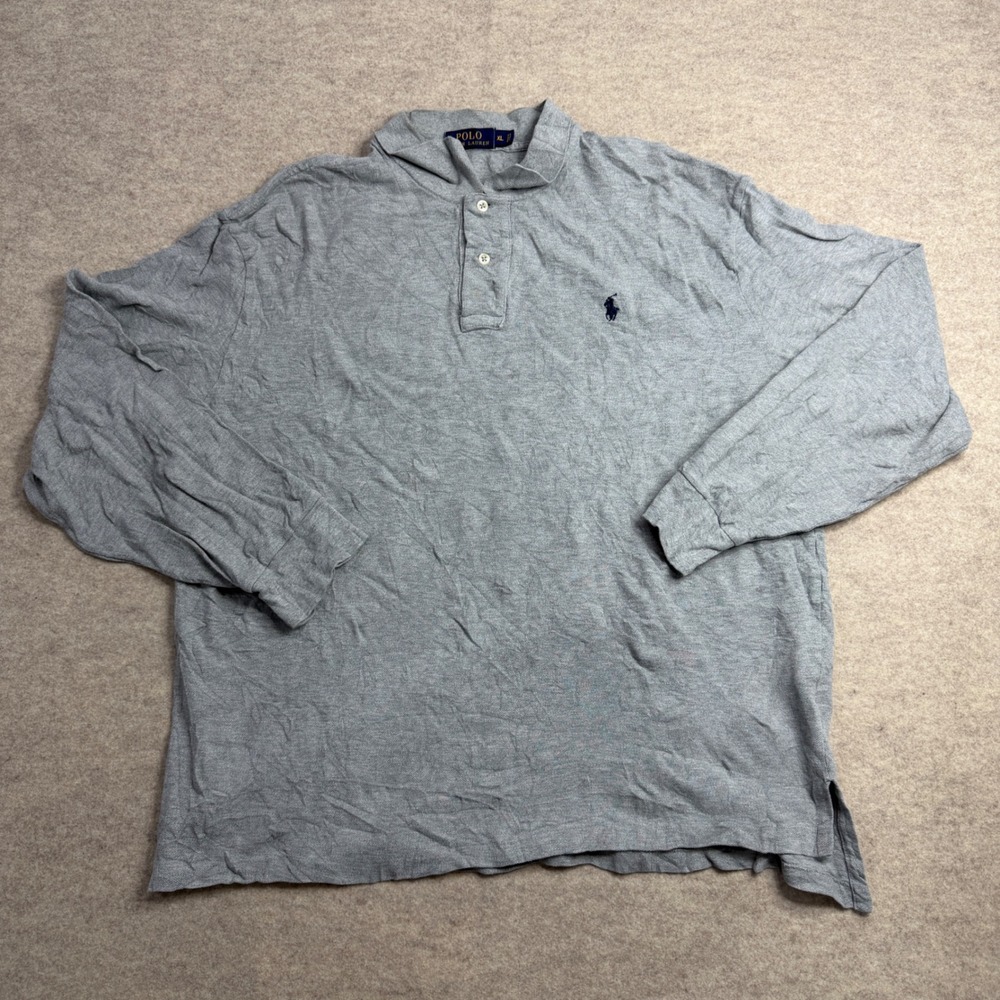 Polo Ralph Lauren Shirt Mens XL Gray Long Sleeve Pique Cotton Pony Logo XL